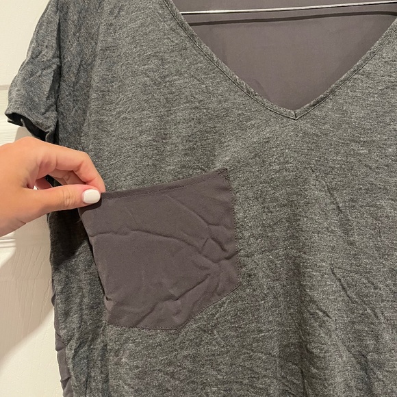 Gray T-Shirt with Small Pocket and Sheer Back - Picture 2 of 4